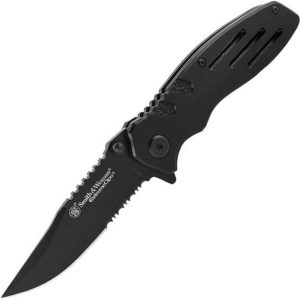 Smith & Wesson Accessories Extreme Ops SWA24S 7.1in S.S. Folding Knife with 3.1in Serrated Clip Point Blade and Aluminum Handle for Outdoor, Tactical, Survival and EDC