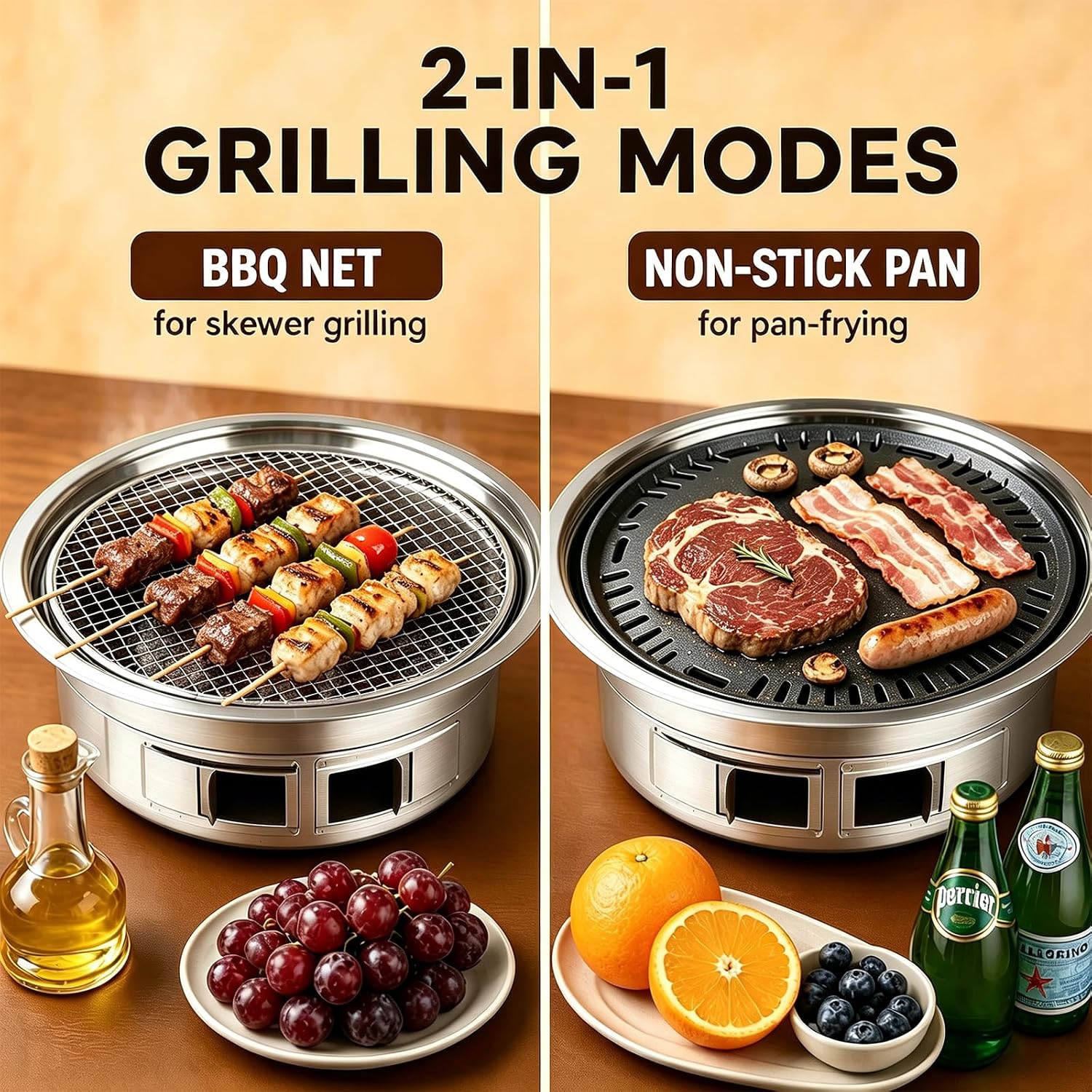 13.7" Charcoal Grill Multi-use Stainless Steel Tabletop BBQ Smoker - Image 2