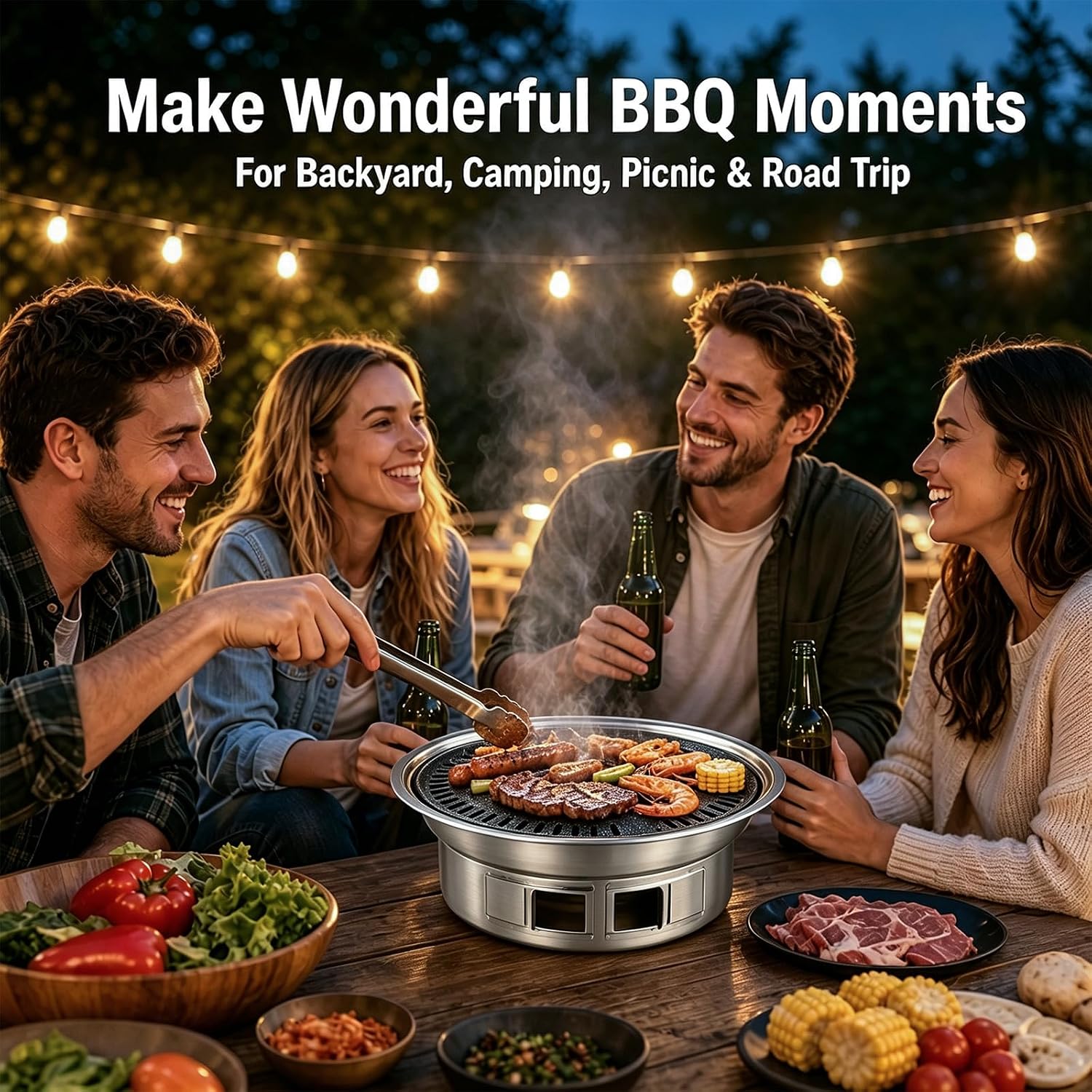 13.7" Charcoal Grill Multi-use Stainless Steel Tabletop BBQ Smoker - Image 4