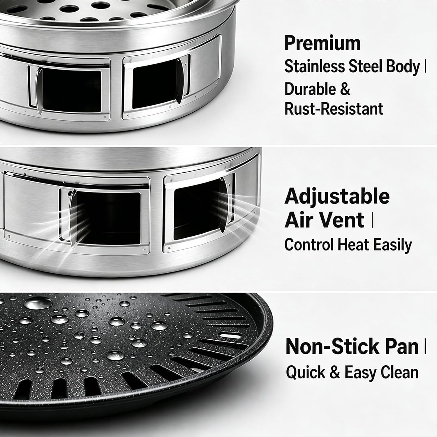 13.7" Charcoal Grill Multi-use Stainless Steel Tabletop BBQ Smoker - Image 7