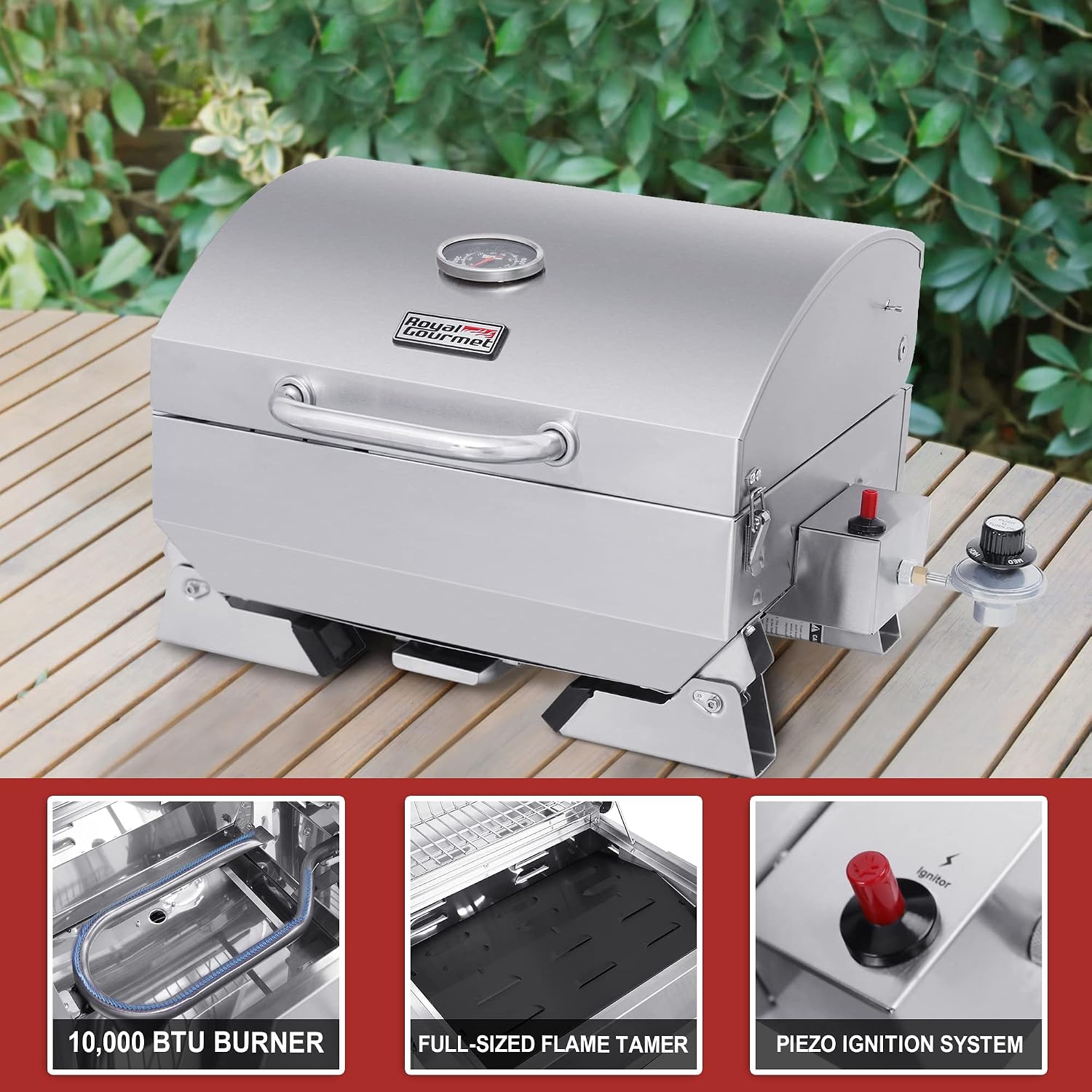 Royal Gourmet GT1001 S/S Portable Propane Gas Grill with Folding Legs - Image 5