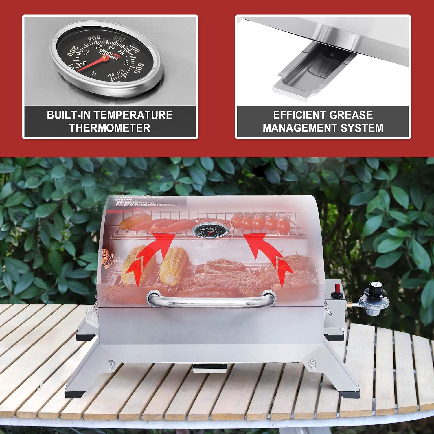 Royal Gourmet GT1001 S/S Portable Propane Gas Grill with Folding Legs - Image 6