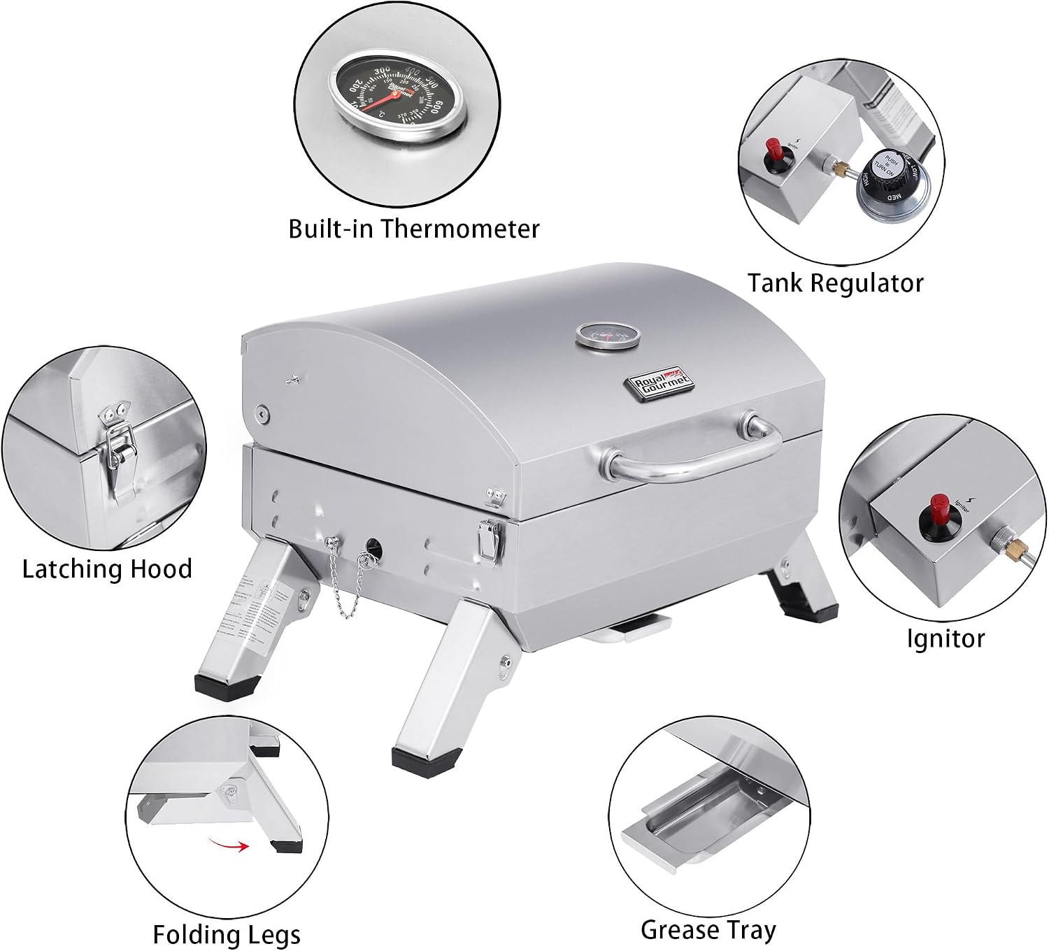 Royal Gourmet GT1001 S/S Portable Propane Gas Grill with Folding Legs - Image 8