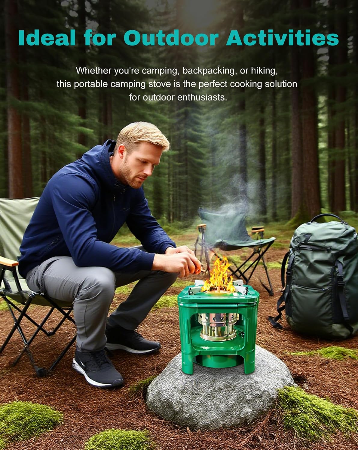 Camping Picnic Burner Furnace, Efficient Portable Camping Stove, Backpacking Oil Stoves Cooker Cookware, Handy Outdoor Portable Kerosene Stove (Square) - Image 4