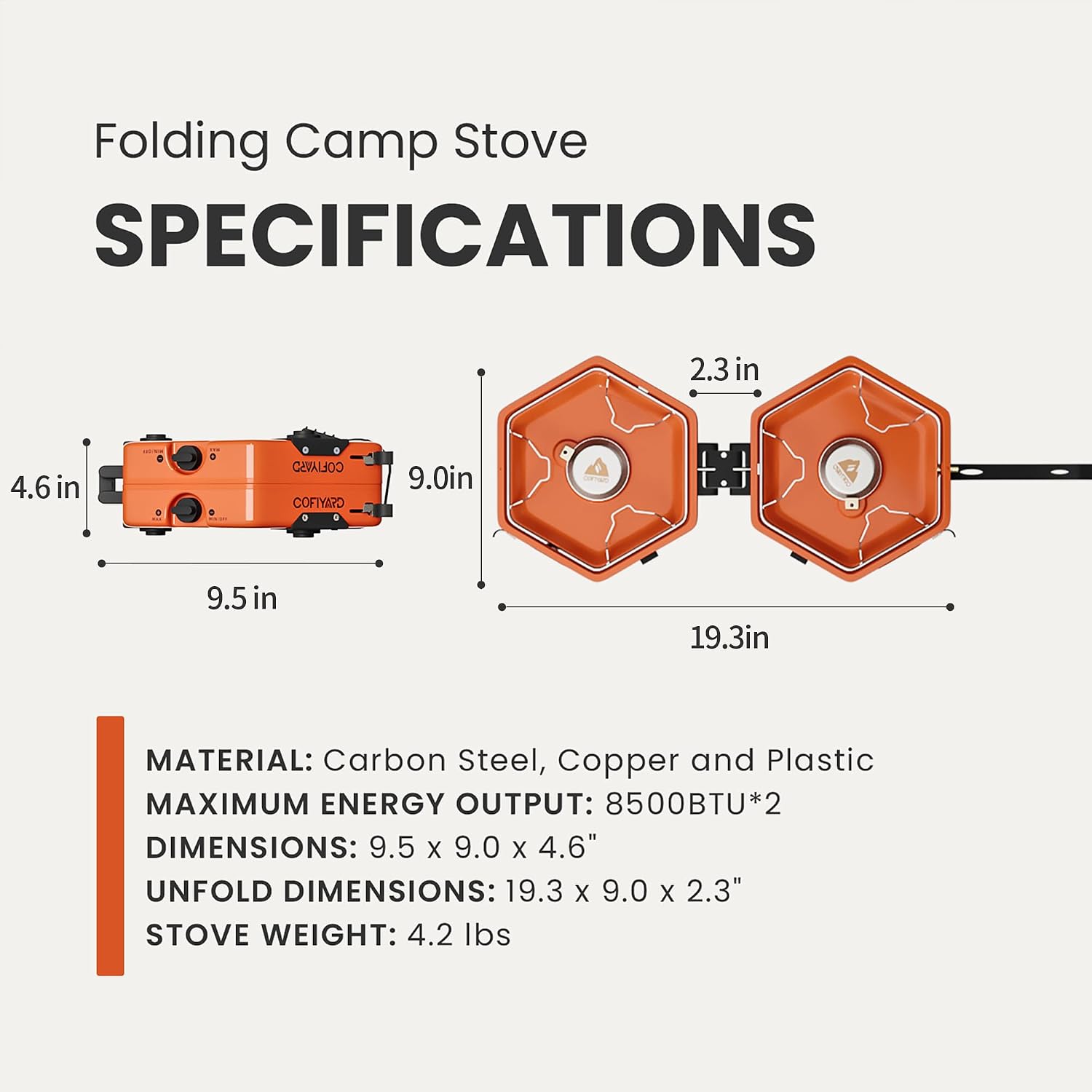 Cofiyard Propane 2 Burner Camping Stove with Carrying Bag, Portable Folding Gas Stove for Camping, Backpacking Camp Stove for Outdoor Cooking, With 17,000 BTU Adjustable Burners for BBQ, Tailgating - Image 4